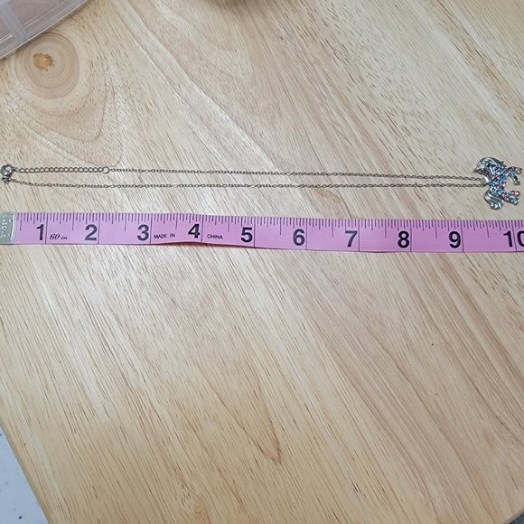 Unicorn Pendant Necklace Silvertone Multi Color Rhinestones 19" Adjustable New - Picture 10 of 12